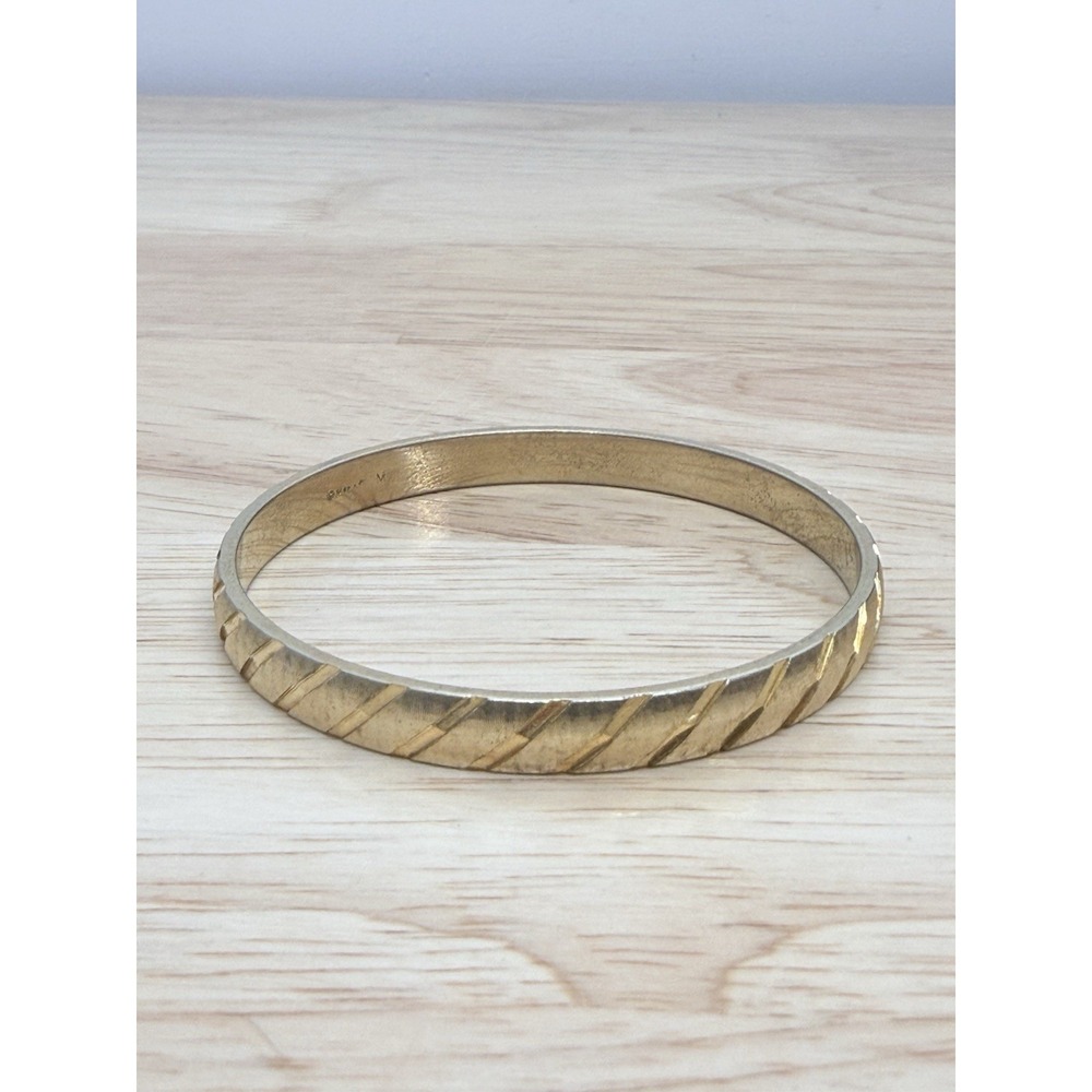 Vintage Monet Gold Tone Etched Bangle Bracelet Signed Textured‎ Retro